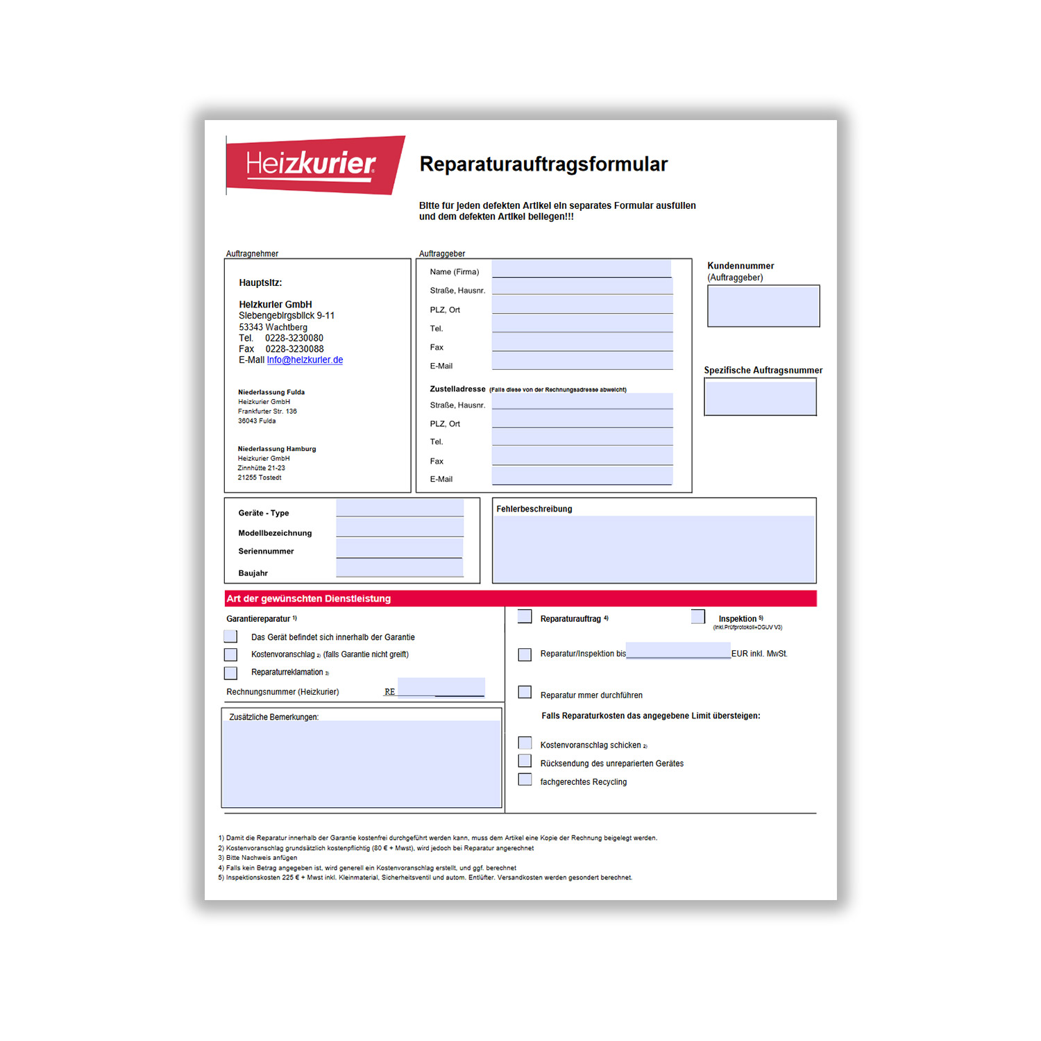 Reparaturauftragsformular